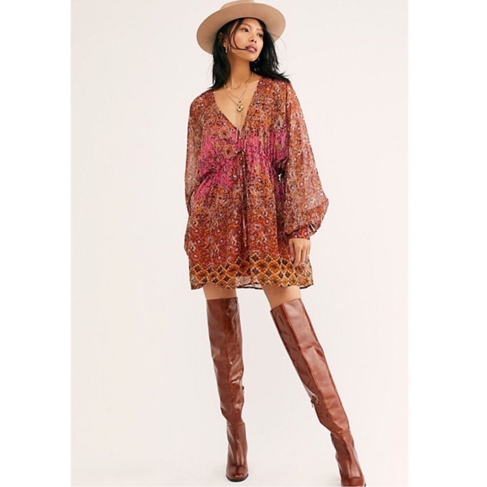 Free People Big Dipper Metallic v neck dolman sleeve shear mini dress SZ S NWT